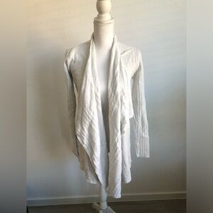 Barefoot Dreams Bamboo Chic Lite Ivory Open-Front Cable Knit Draped Cardigan S/M